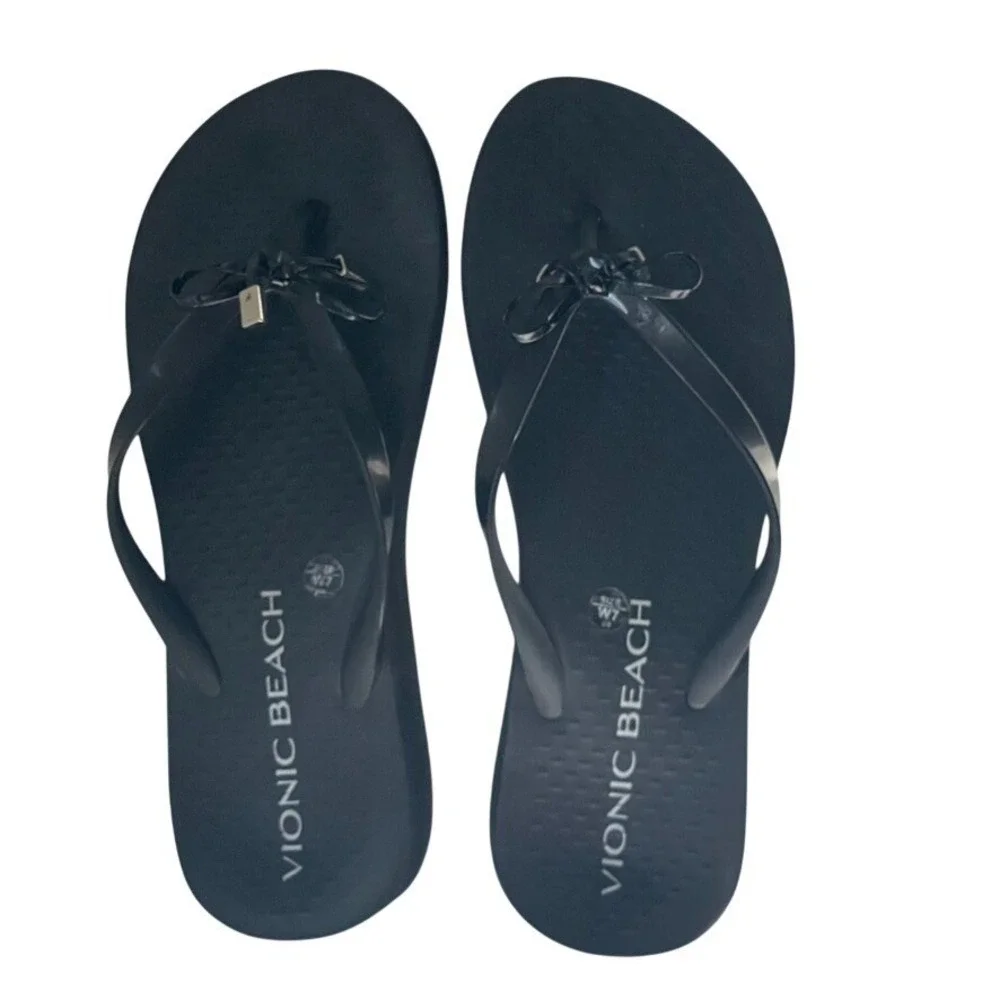 Vionic Beach Bondi Bow Wedge Toe Post Sandals Women's 7 Black